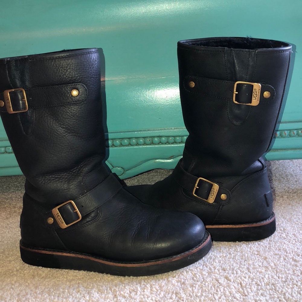 UGG Black Leather Winter Boots